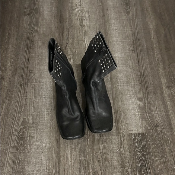 vintage made in italy Nine West Black Studded leather Ankle Booties square toe - Picture 1 of 5